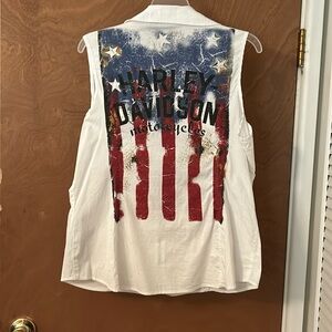 Harley Davidson Sleeveless Flag Collared Shirt